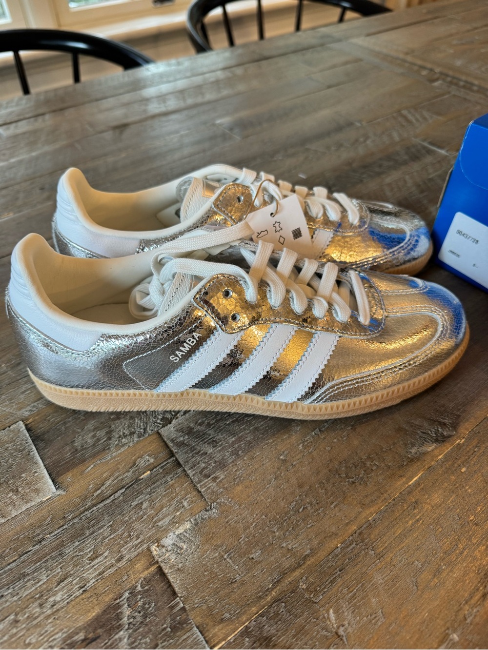 adidas Samba Metallic Silver with White Stripes